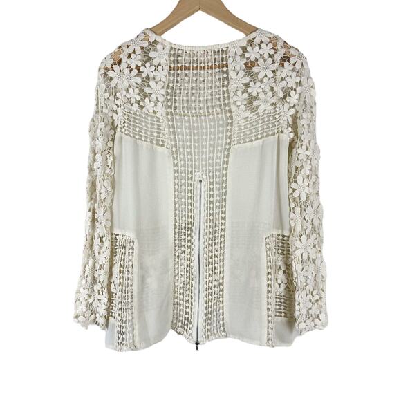 L'atiste Clover Club Crochet Lace Top Womens Small Cream Blouse Long Sleeve Boho - Picture 9 of 13